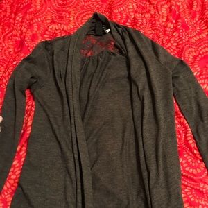 Gray cardigan with lace back